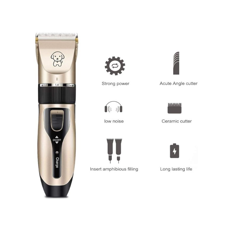 ماكنة حلاقة شعر القطط والكلاب ماكينة حلاقة وتشذيب شعر القطط والكلاب اللاسلكية بلون ذهبي مع شفرة سيراميك - الصورة 1